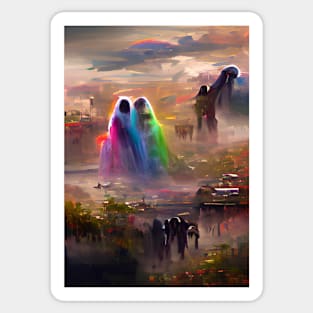 2 PSYCHEDELIC RAINBOW GHOSTS ON HALLOWEEN Sticker